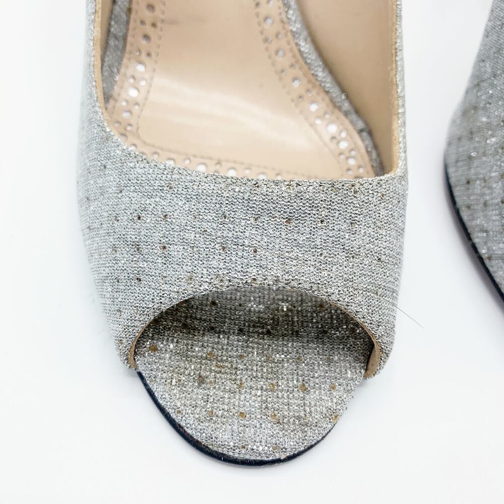 Manolo Blahnik Sparkly Silver Open Toe Heels - image 5